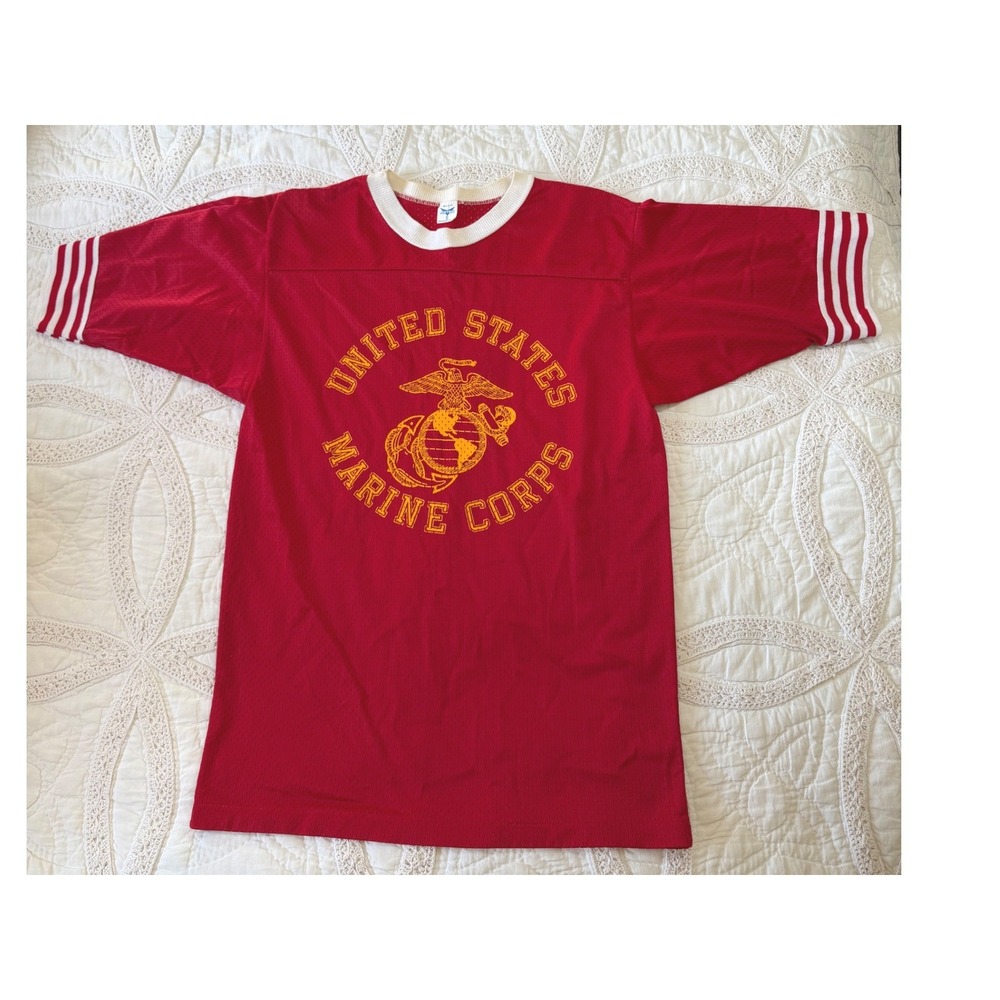 Vintage 70s 80s Unisex Artex USMC Jersey Red Mesh Marine Corps Ringer Mens Small